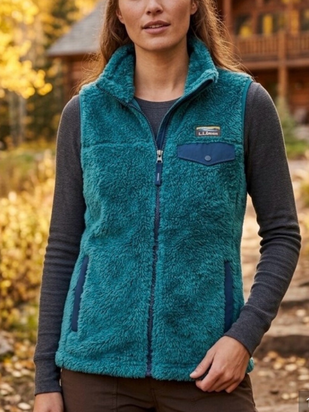 L.L. Bean Women’s Teal Hi-Pile Silky Fleece Full Zip Vest Size XL